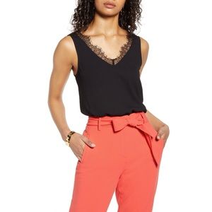 Halogen Lace Trim V-Neck Tank Top
